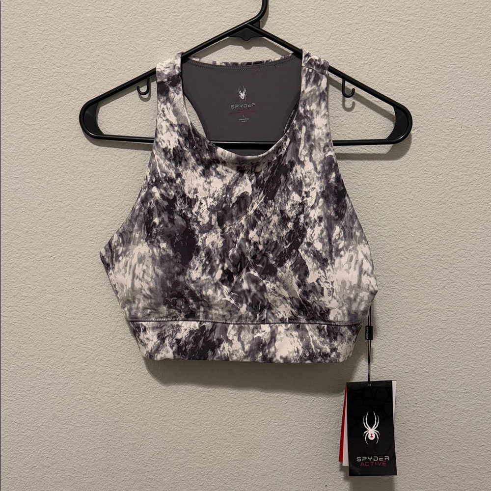 Spyder Women's Abstract Sports Bra - Black and Gray